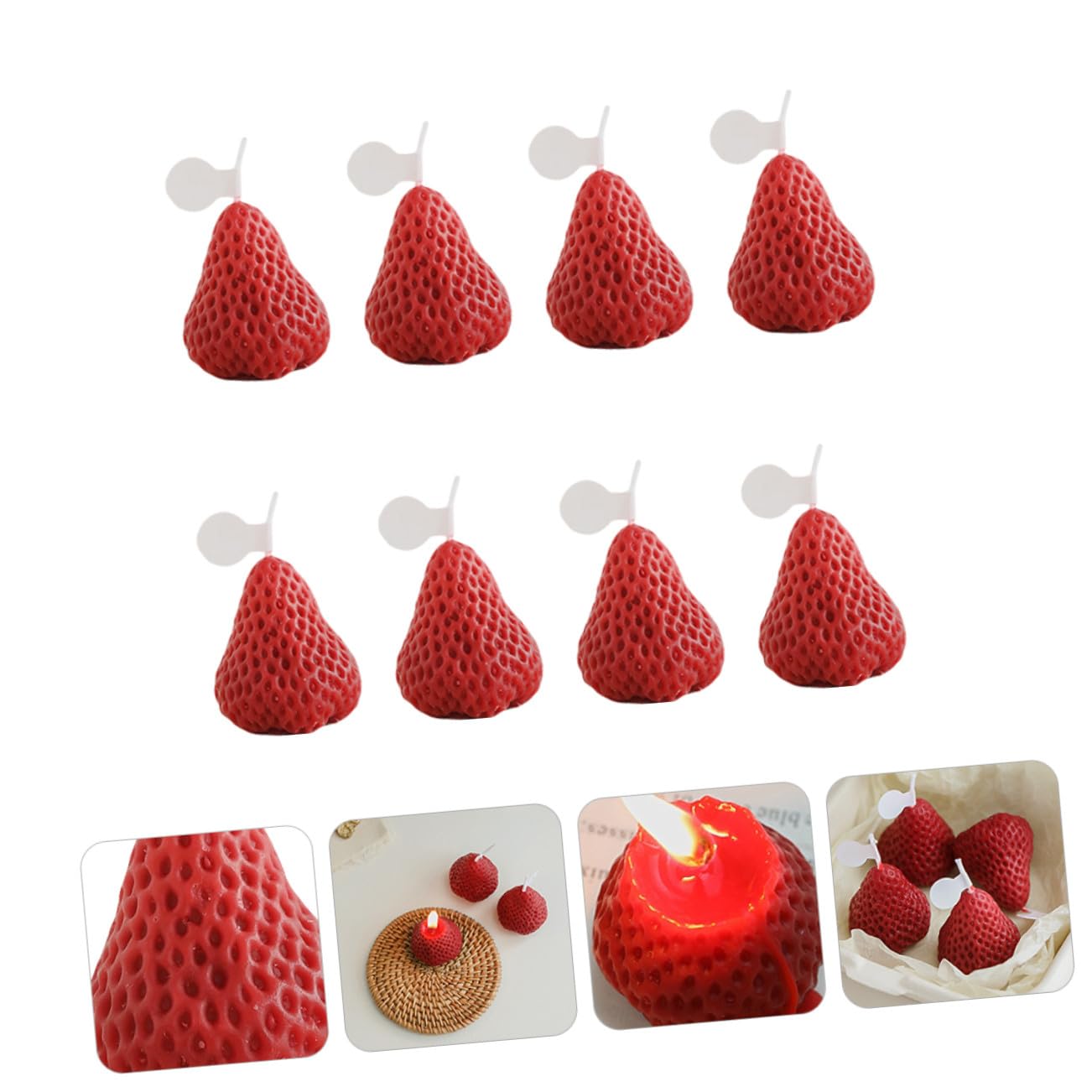 Velas Aromáticas de Fresa 8 Piezas en Parafina Rojas | Forma de Fresa, Estilo Creativo y Atractivo, Pack para Hotel E Iglesia, Adecuado para Navidad