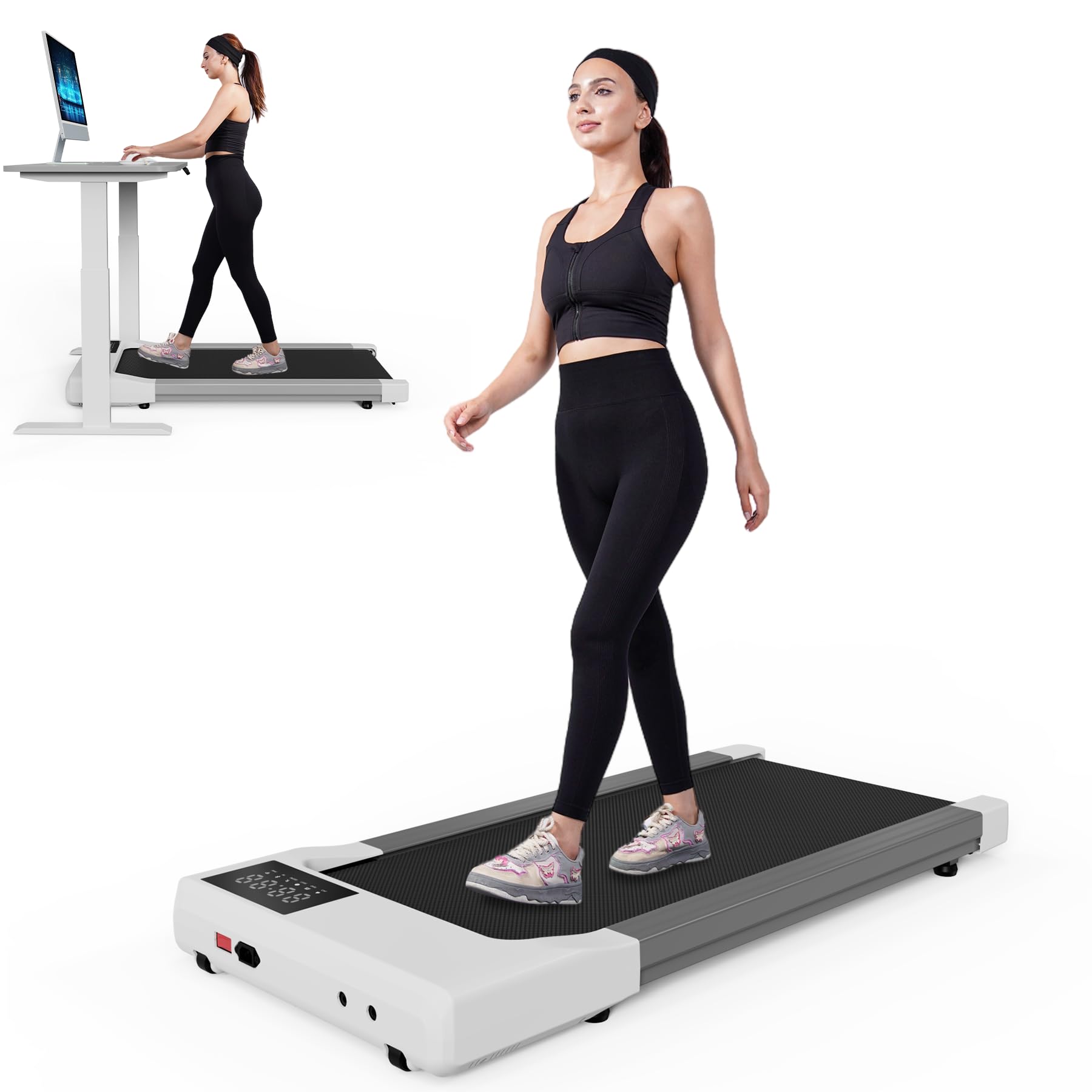 DeerRun 2025 Upgrade Walking Pad, Smart Under Desk Treadmill for Home Office, No-Assembly Treadmills with APP and Remote Control, LED Display, 2.5 HP Quiet Walking Jogging Machine, 300 lbs Capacity