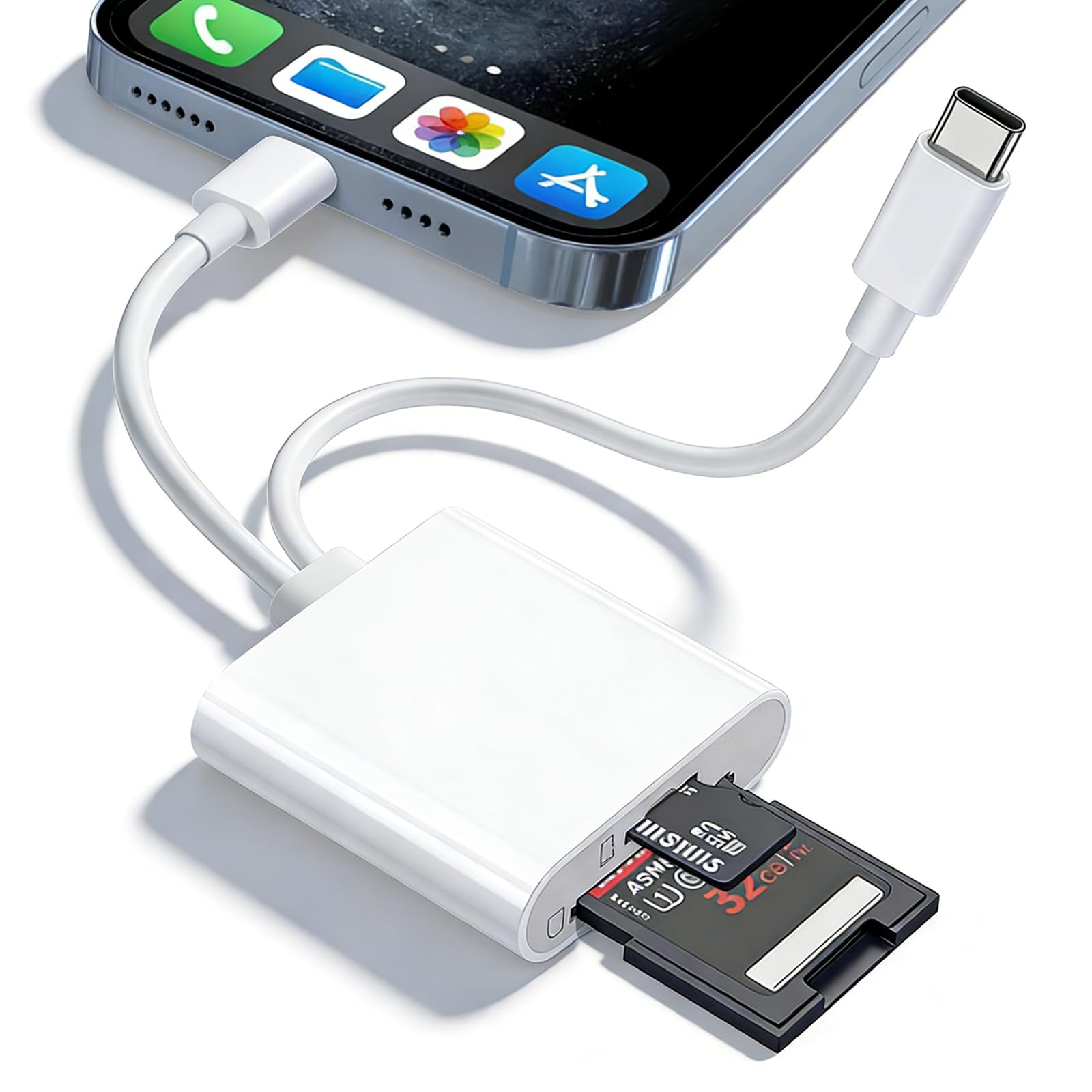 Czytnik kart SD do iPhone'a USB C, czytnik kart SD USB C podwójny interfejs iPhone Sd Card Adapter, czytnik kart do komputera / MacBooka/Androida/Usbc Laptop SD/Tf/Sim czytnik kart SD dla Androida