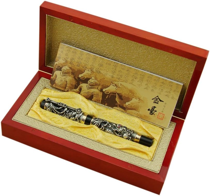 Jinhao Dragon Phoenix Fountain Pen Fine Writing Luxury Case Set Vintage Black Collection with Ink Refill Converter Signature