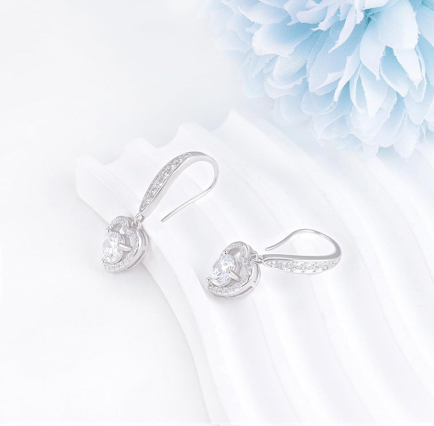 Heart Dangle Earrings - Sterling Silver Love Heart-Shaped Dangling Earrings for Women Hypoallergenic Cubic Zirconia Earring Sparkle Jewelry Gifts for Her Wife Mom - Image 4