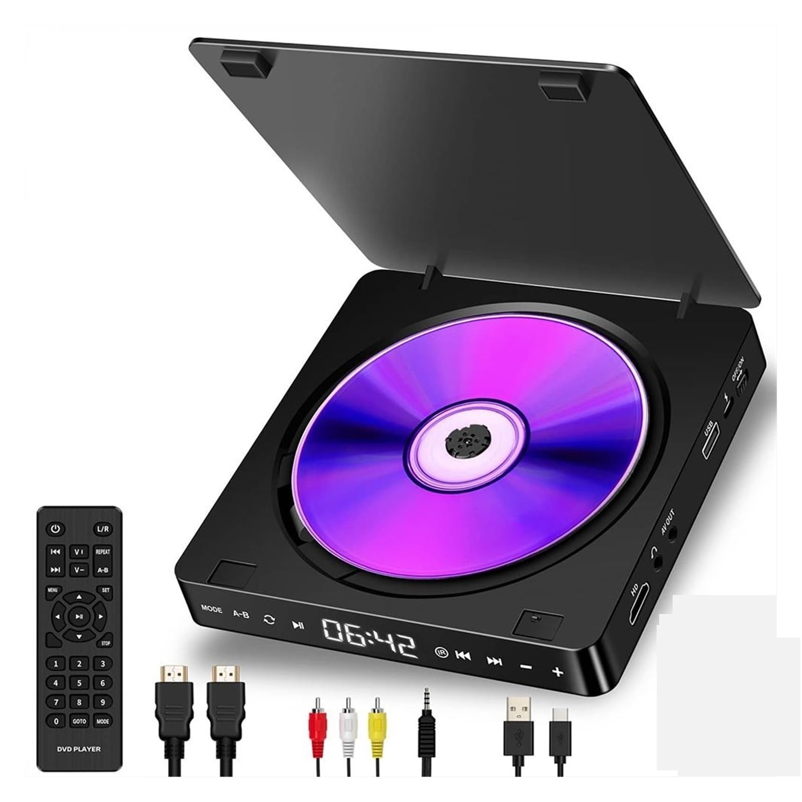 Inicio DVD/VCD Reproductor de Video HD Altavoces estéreo de Alta fidelidad 1080P Mini Reproductor de CD portátil Multifuncional - DVD portátil