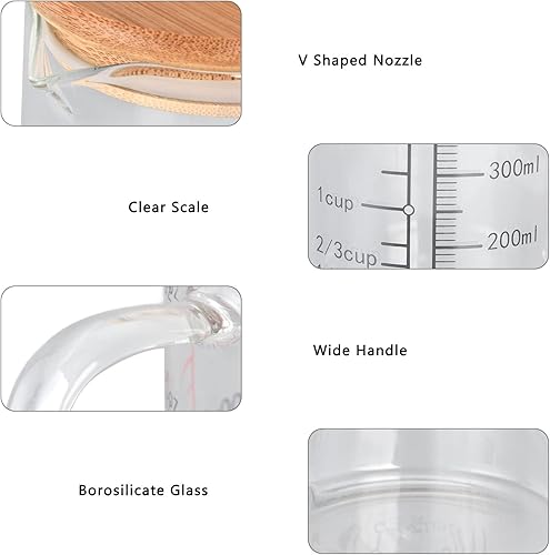Miniatura 3 de Vaso medidor de vidrio, con boquilla en forma de V, con mango aislante, tazas medidoras de líquidos con tapa, para el hogar, uso en restaurantes