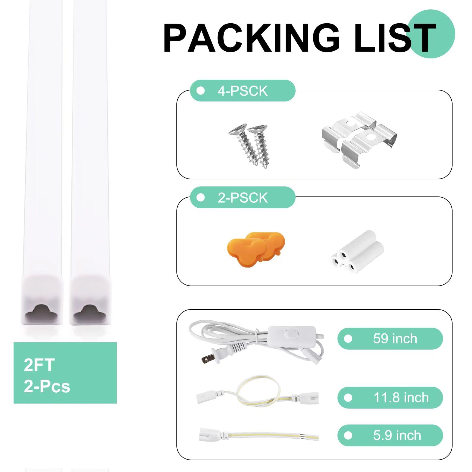 AQIQUUT Under Cabinet Lights 1FT,T5 5W 6500K Cool White 600LM,Led Dressing Table Light 1 Foot with Plug,Linkable Under Cabinet Lights for Kitchen (Pack of 2)