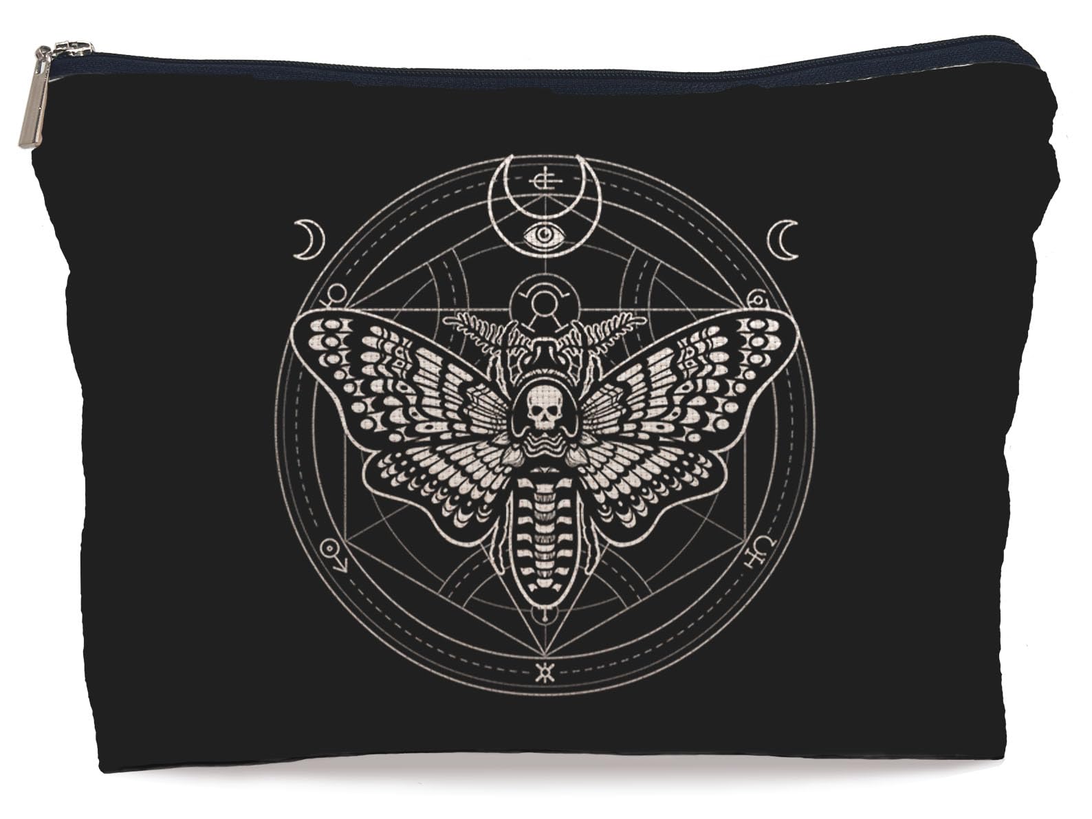 Lacosu Moth Dead Head Makeup Bag, Witchy Gifts Witch Stuff Makeup Bag Cosmetic Bags for Women, Gothic Small Makeup Cosmetic Bag for Purse