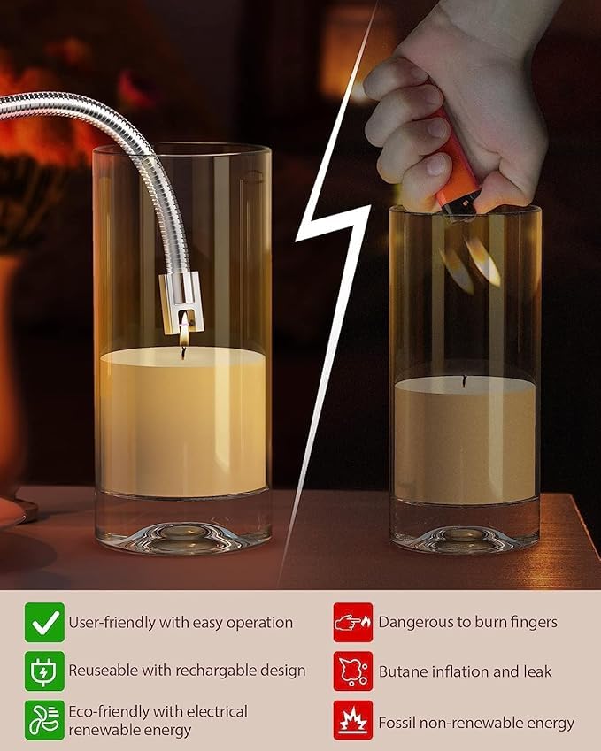 Image of Partish Rechargeable Electric Gas Lighter for Candles and Stove | Plasma Flameless Windproof USB 360 Flexible Neck Arc for Diwali Fireworks (Multi)