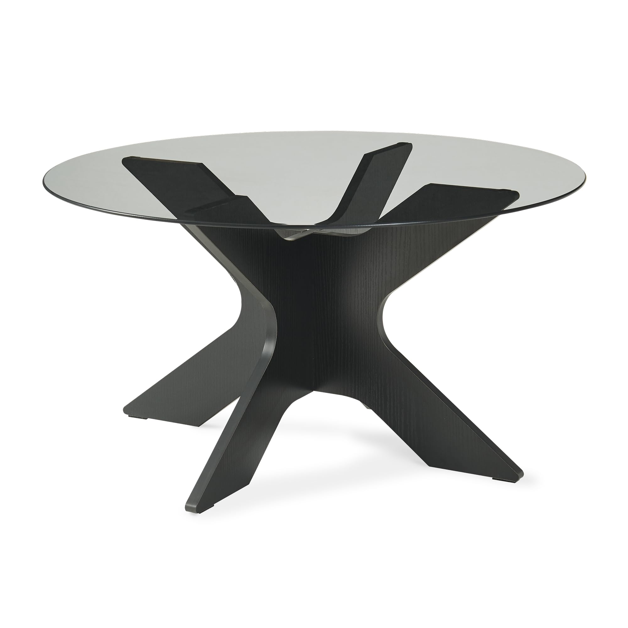 [en.casa] Tavolino da Salotto con Piano Rotondo in Vetro Fumé Temperato Tavolo Basso Centrale da Caffè Ø70 x 35 cm per Soggiorno Living Studio - Grigio/Effetto Legno Nero