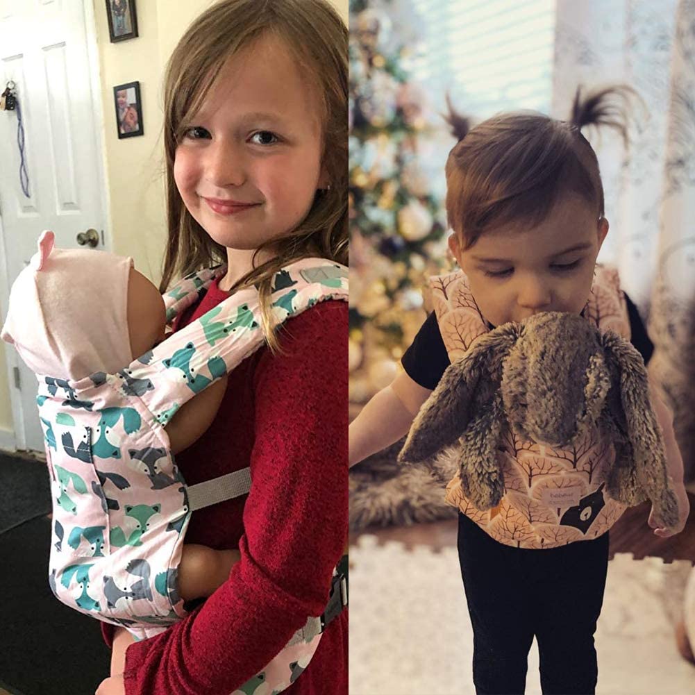 Bebamour Portabambole per bambine, fascia porta bebè 3 in 1, morbida, 100% cotone, accessorio per bambole, Light Blue Flowers - 3