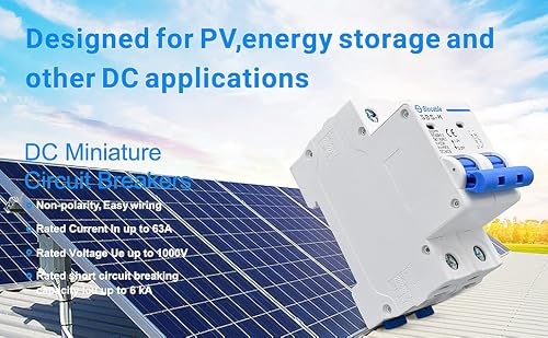 Slocable Dc Miniature Circuit Breaker 2 Poles 500V 16A 25A 32A 63A Isolator For Solar Pv System, Thermal Magnetic Trip, Din Rail Mounting (63A) #TOP4
