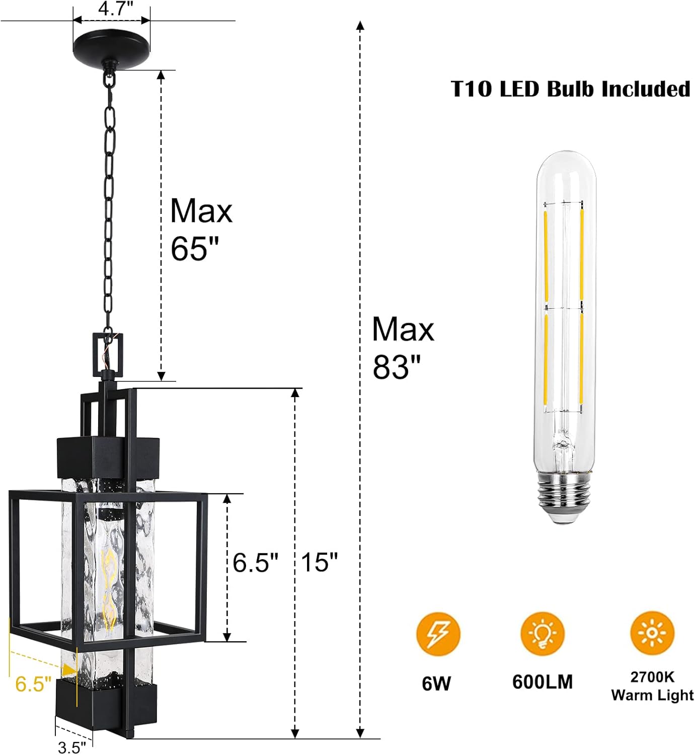 PARTPHONER 15" Outdoor Indoor Pendant Light and 15" Outdoor Wall Light