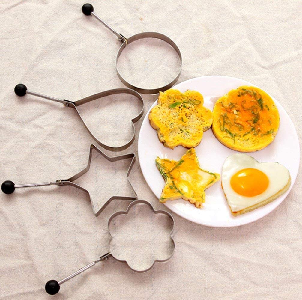 Universal Buyer 4pcs Stainless Steel Omelette Mould Device Love Surprise Eggs Ring Model Set Heart Shape Egg Mold Styling Tools 2
