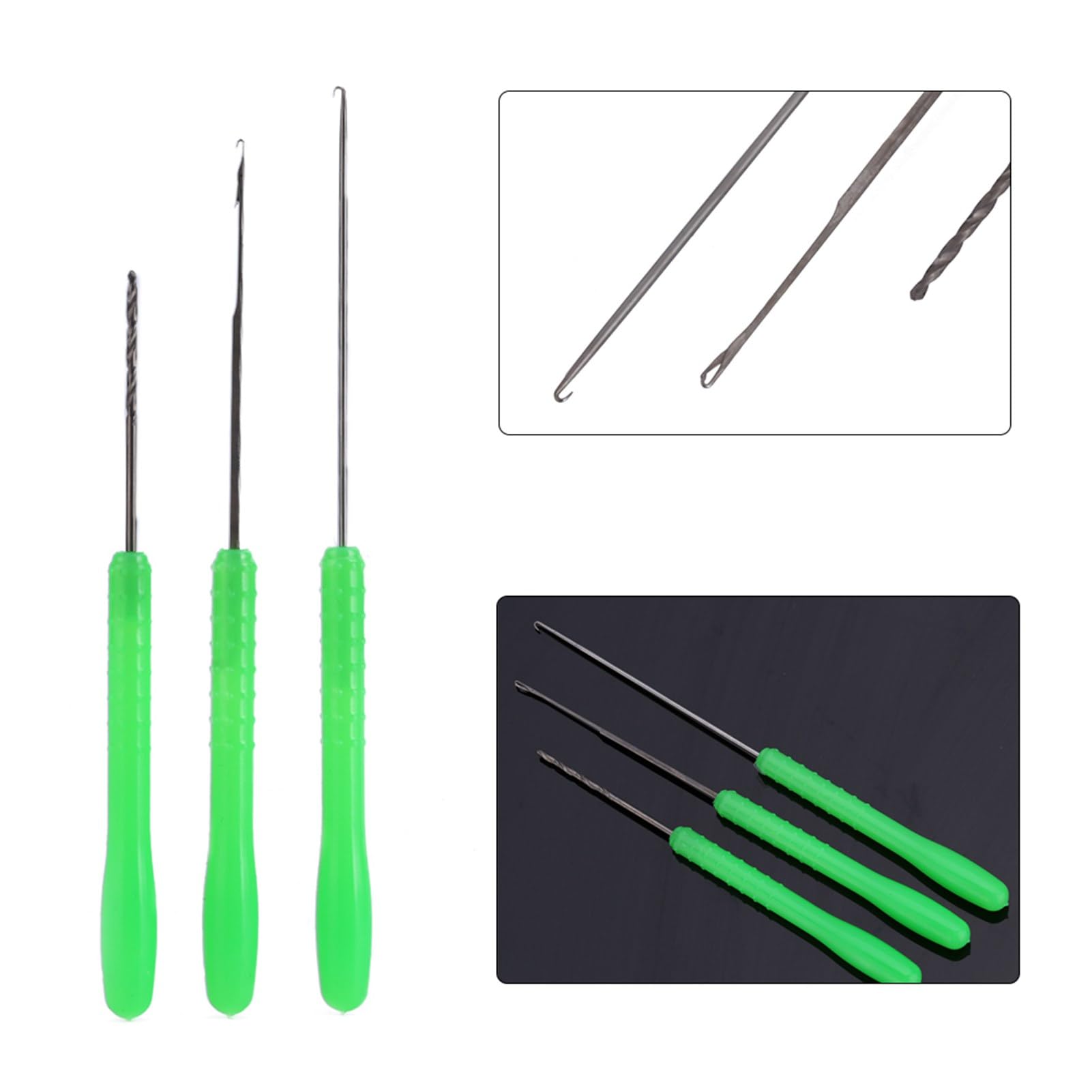 Dpofirs Set di Aghi per Esche da Pesca, Kit di Aghi per Perforazione Esche e Kit di per Uncini con Punte Sottili e Impugnatura Ergonomica, per Realizzare Rig e Linee di Fissaggio