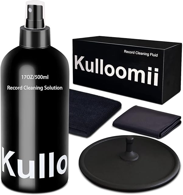 Audio Record Cleaning Solution 17oz/500ml,Vinyl Record Cleaner Fluid with Cleaning Spray & Label Protector & Microfiber Cloth & Protector Pad, 4Pz Vinyl Cleaner kit for CD DVD Disc Album