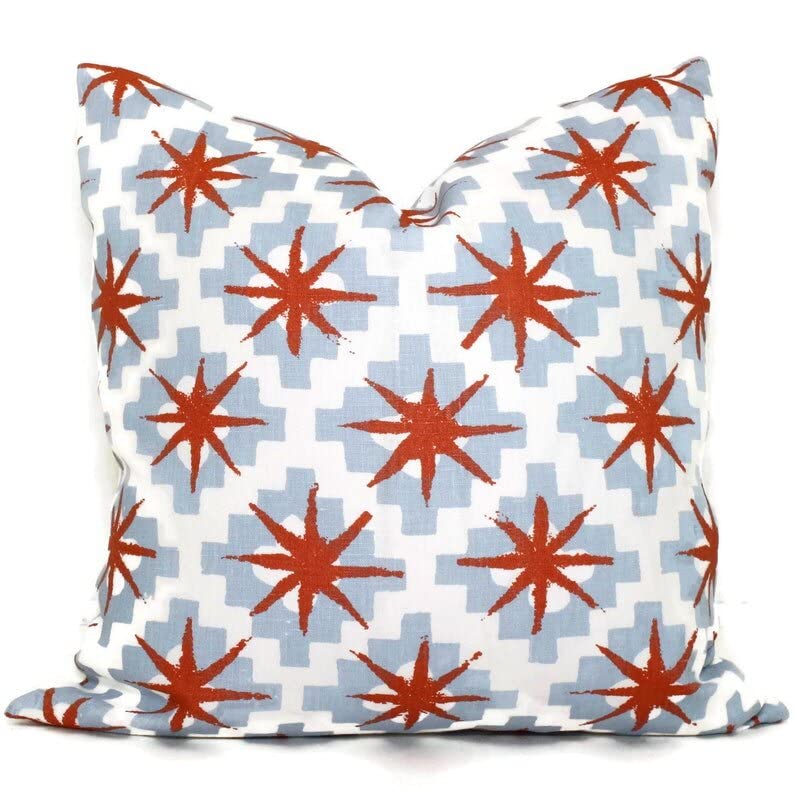 Cotton Blue and Red Star Decorative Pillow Cover, Eurosham or Lumbar Pillow, Toss pillow, both side print,Custom Size