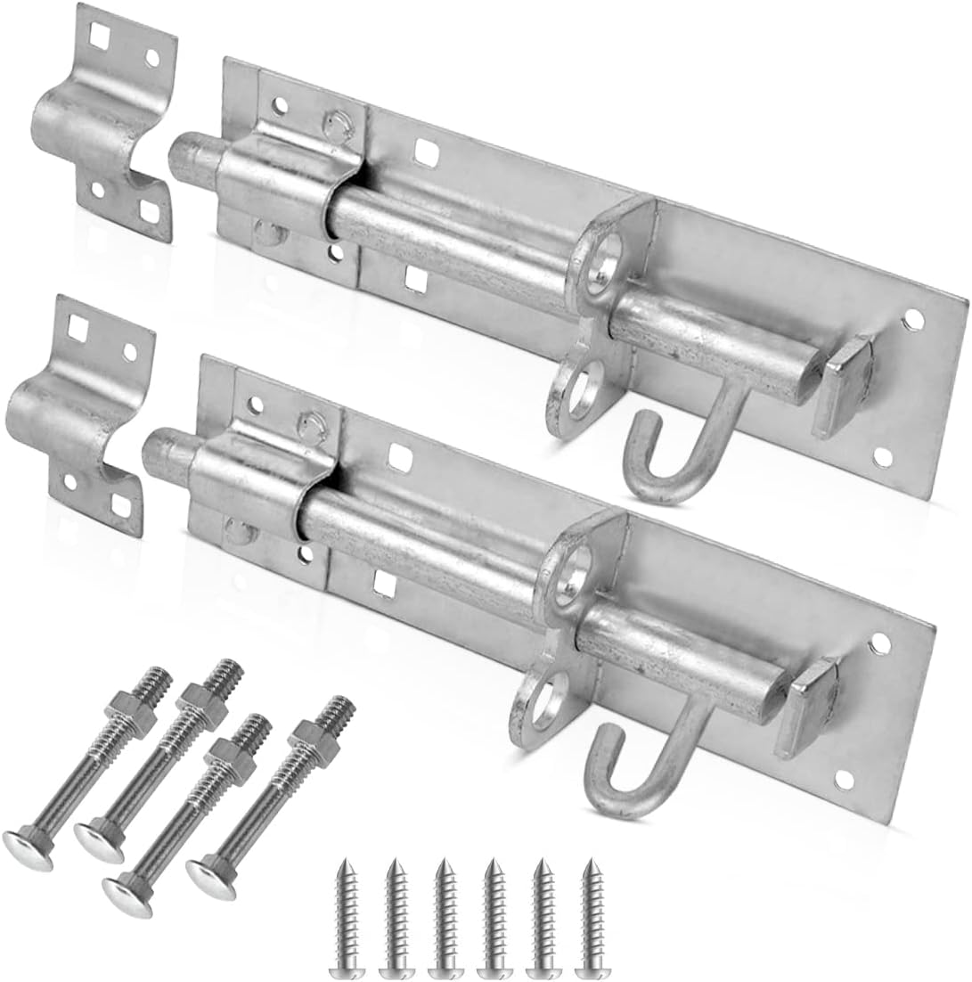 onesto Pack of 2-8” Brenton Bolt with BZP Finish – Heavy Duty Steel Door Bolt with Fixings – Ideal for Gates, Sheds, Garages & Outdoor Doors