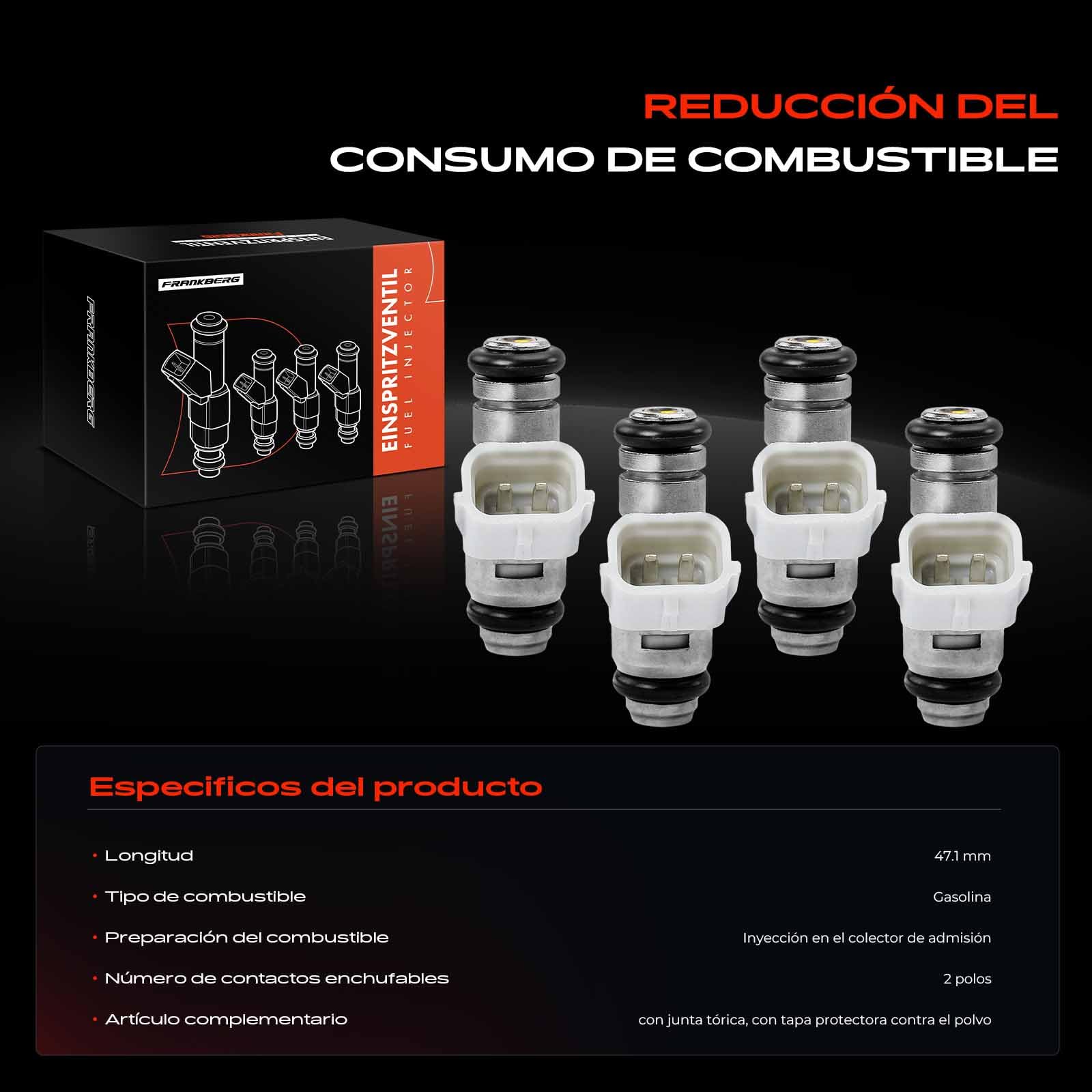 Frankberg 4 boquillas de inyector de combustible 805009523201 | Compatible con: Golf IV Variante 1J5, Altea XL 5P5 5P8, Habitación 5J7, Golf Plus 521 5M1, O.c.t.a.v.i.a II 1Z3