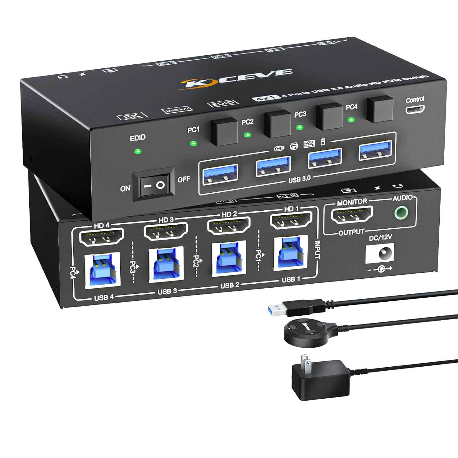 KCEVE KVMスイッチ（PC切替器）HDMI 4入力1出力4K@60Hz KCEVE HDMI 2.1 KVMスイッチ 4入力1出力 PC切替器