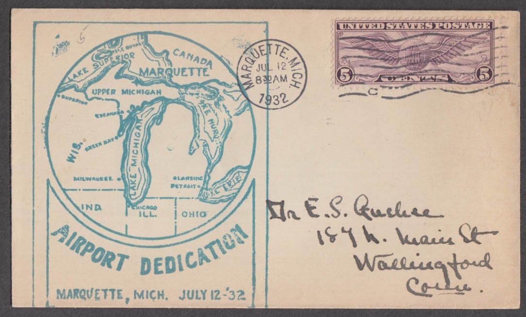 Marquette MI Airport Dedication postal cachet cover Air Mail 7/12 1932 at Amazon's Entertainment