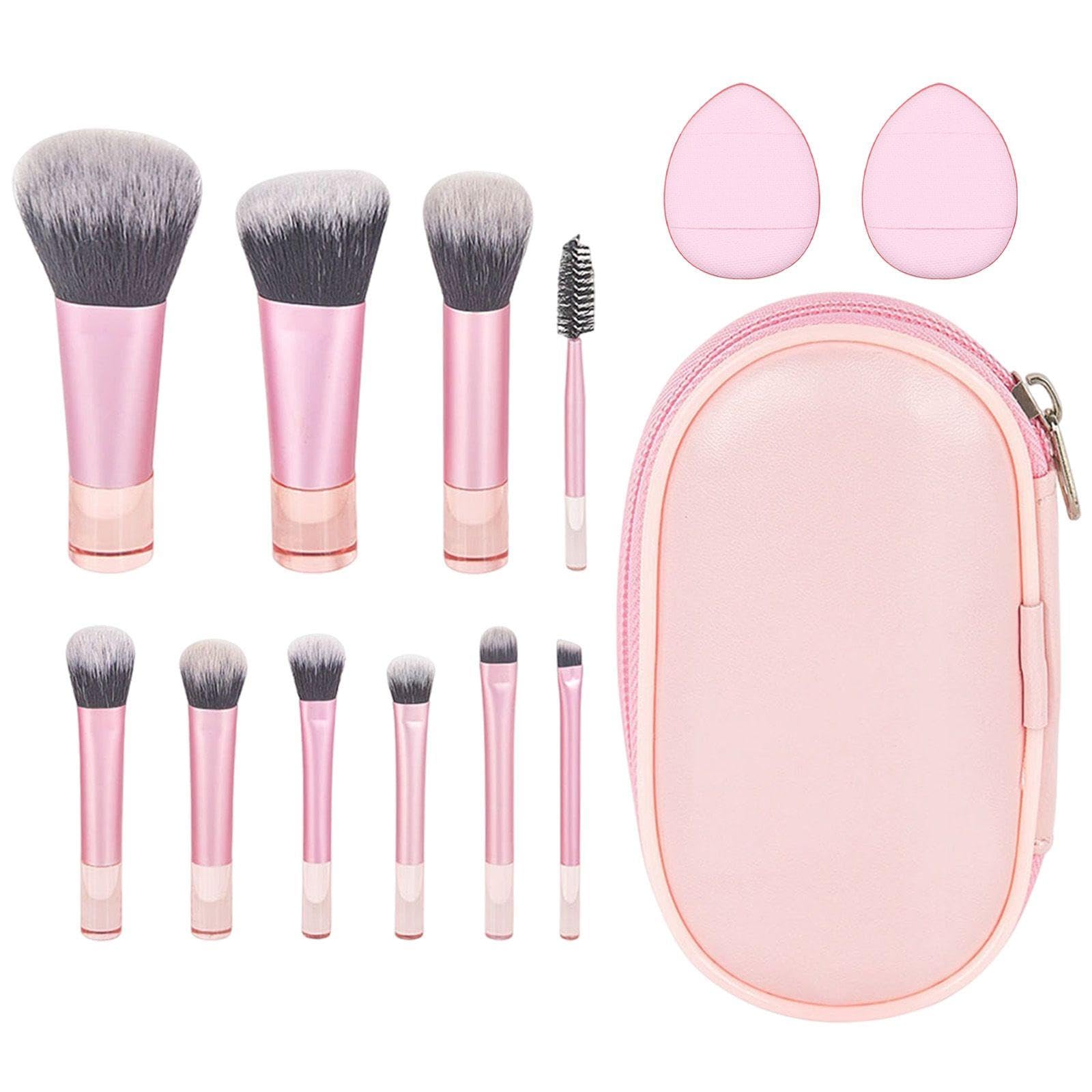 10 Pinceles De Maquillaje Portátiles Y 2 Mini Bocanadas, Cerdas Suaves, Herramientas De Maquillaje Profesional, Artículos De Belleza Importantes, Adecuados Para Maquillaje Facial.
