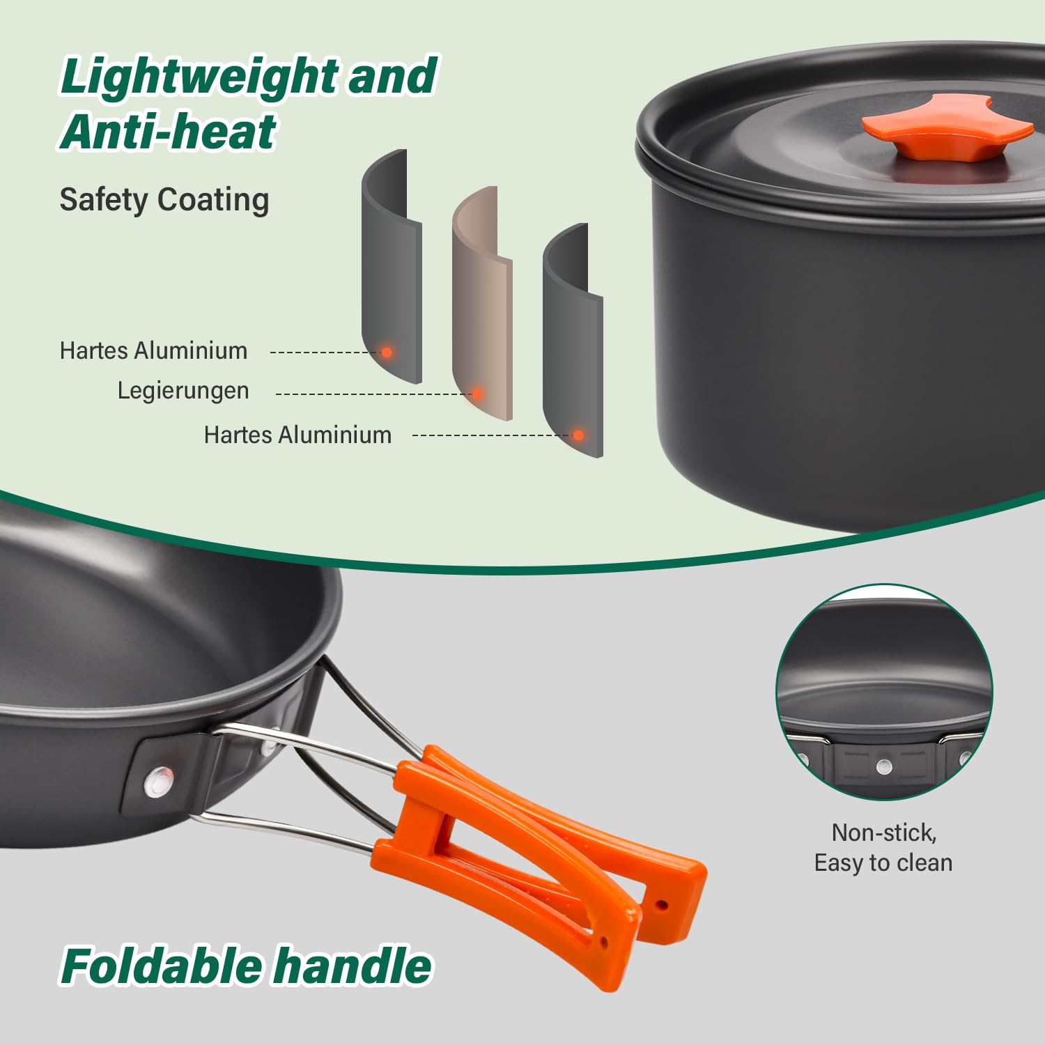 Onherm Juego de Utensilios de Cocina para Acampar, 13 Piezas de vajilla Plegable para Exteriores con Olla, sartén y teteras para Senderismo, Cocina al Aire Libre y Picnic para 1-4 Personas.