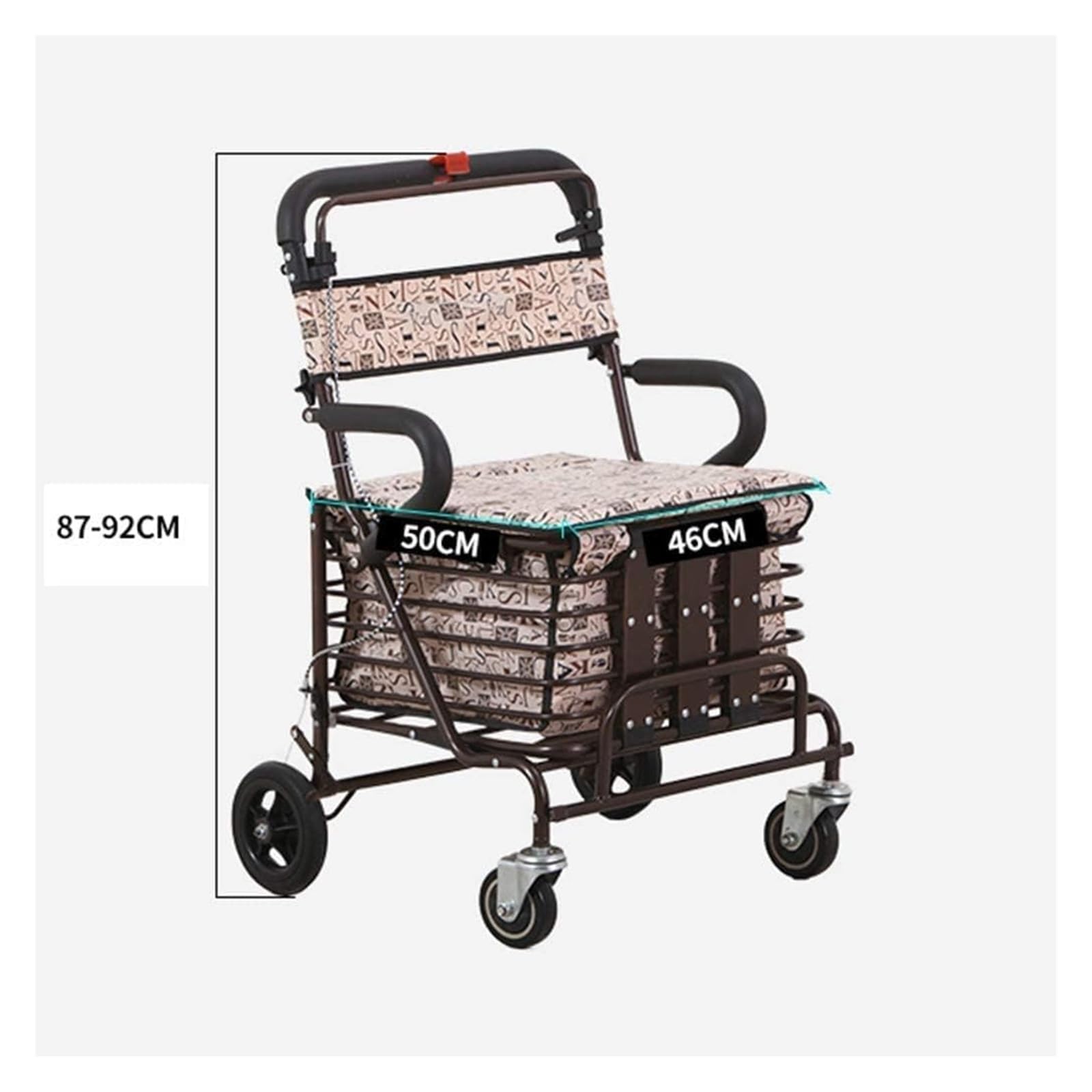 Andador para Ancianos, Andador Rollator, Rodillo de cuatro ruedas de acero con asiento y cesta de la compra, altura ajustable, diseño ligero de seguridad con freno