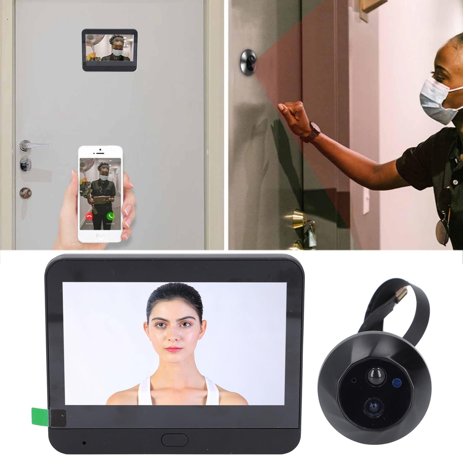 Ejoyous Timbre de Vídeo Inalámbrico con Cámara de 1080P, Pantalla IPS de 4,3 Pulgadas, Detección de Movimiento PIR, Visión Nocturna para Casa, Apartamento y Oficina