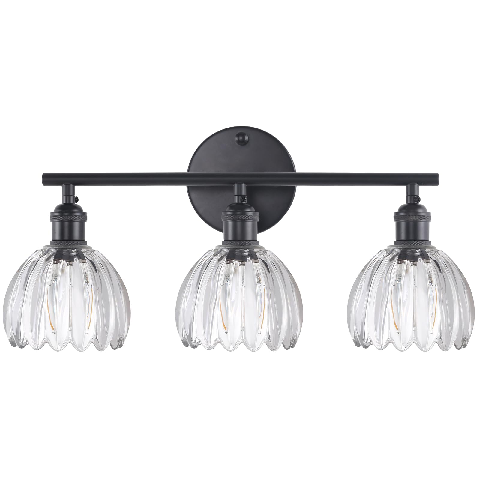 Shenmoyl Bathroom Light Fixtures, 3-Light Black Vanity wall Light Over Mirror with Clear Tulip Glass Shade for Bedroom Living Room (Bulb Not Included)
