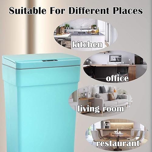 Miniatura 6 de Basurero automático de 50 litros13.2 galones para cocina, sin contacto, de alta capacidad, resistente a las manchas, con tapa (1, azul)