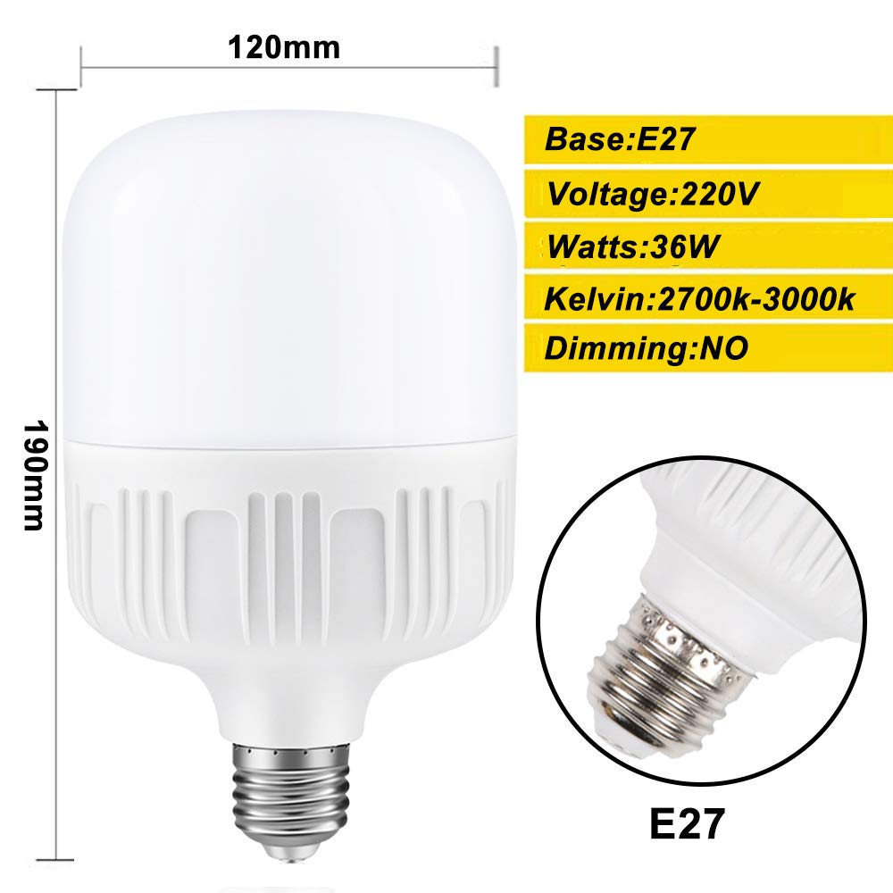 Mengjay E27 LED Glühbirne 36W 2700K-3000K Warmweiß ersetzt 350W Halogenlampe 360° Abstrahlwinkel 3600 Lumen Nicht Dimmbar 15er Pack