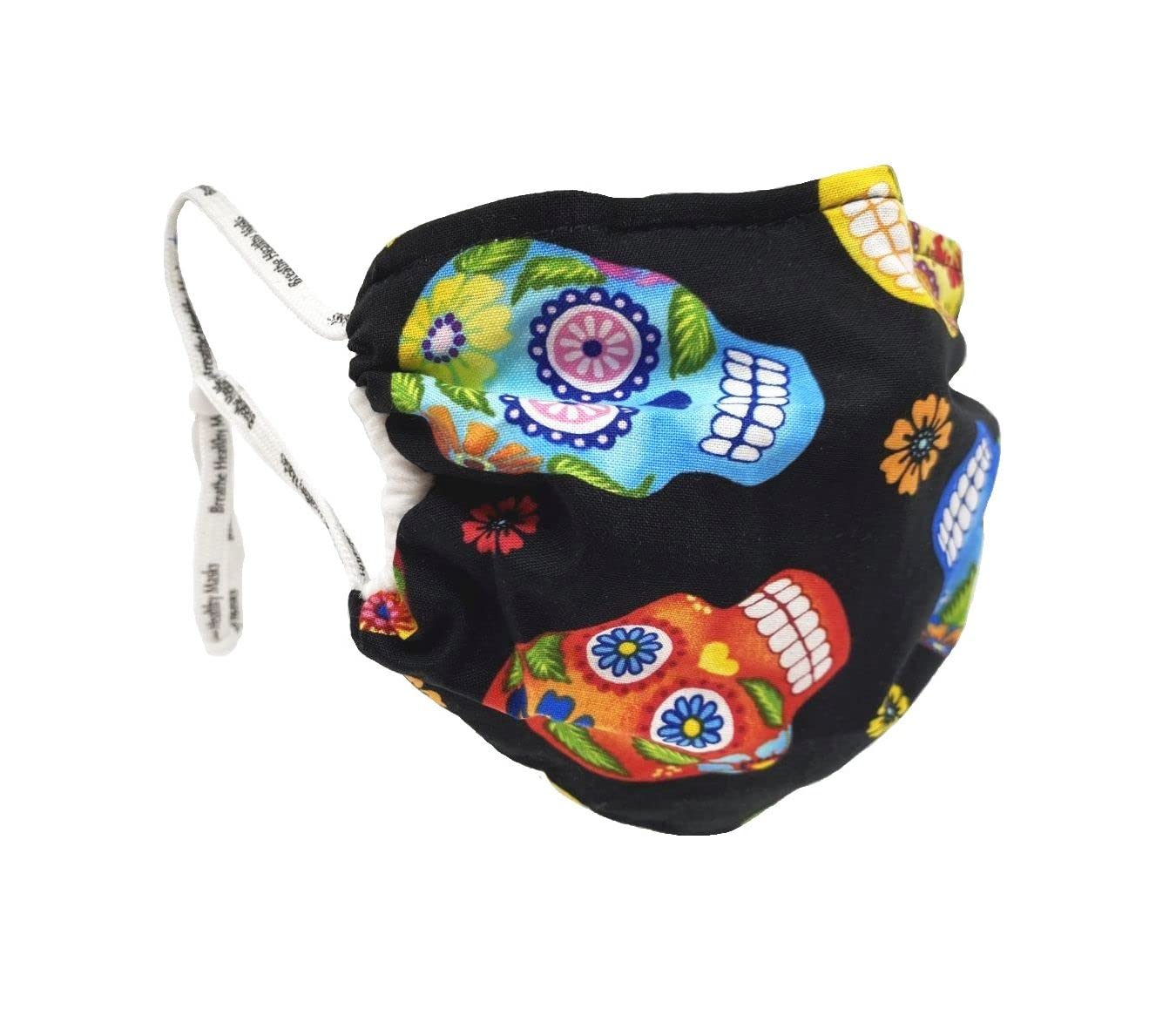 Breathe Healthy Sugar Skulls Face Mask, Reusable Mask for Men and Women, Adjustable, Breathable & Washable, Made in the USA