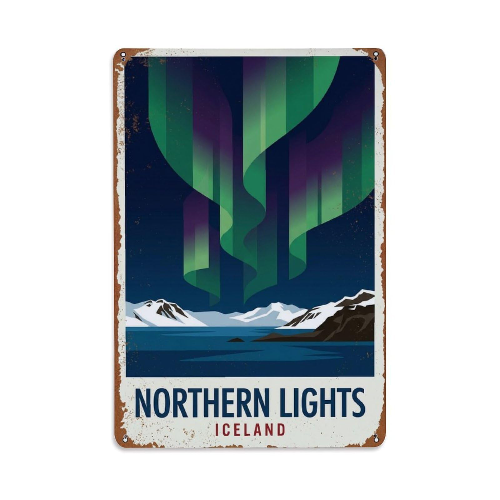 Vintage Travel Northern Lights Iceland Metal Tin Sign Plaque Wall Decor for Cafe, Club Bar, Office, Home Garden Metal Poster 8x12Inch