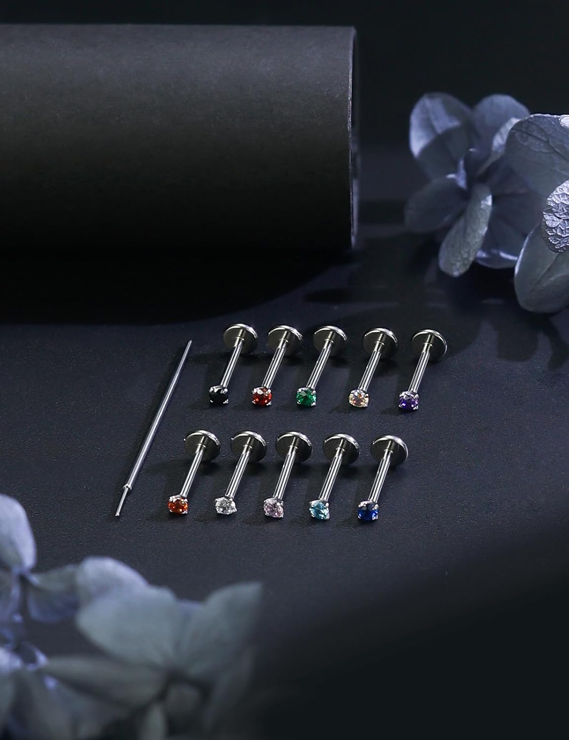 20G 18G 16G Astm F136 Titanium Threadless Flat Back Earrings Nose Studs Tragus Helix Conch Cartilage Lobe Earrings Medusa Labret Snake Bite Monroe Lip Ring Piercing Jewelry For Women Men - Image 7