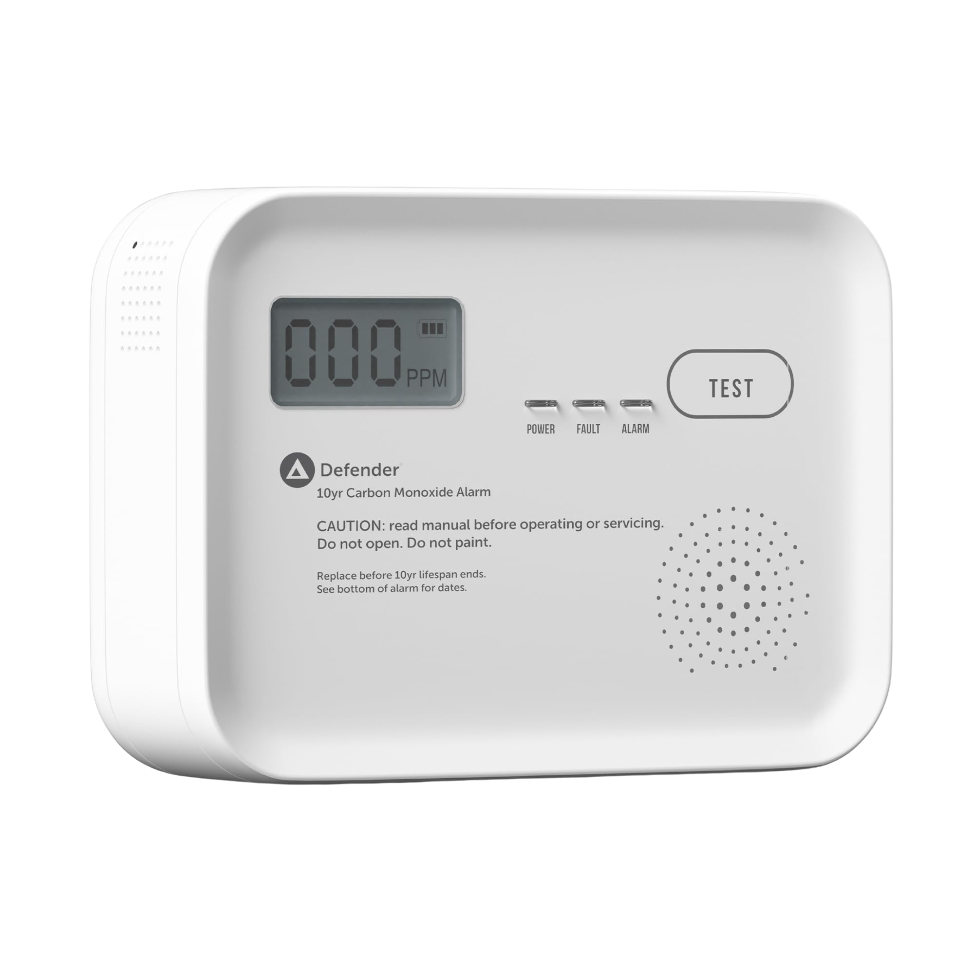 Defender 10 Year Carbon Monoxide Alarm BSI Rated - Battery Powered CO Detector - Carbon Monoxide Monitor LCD Digital Display - EN50291 Standard