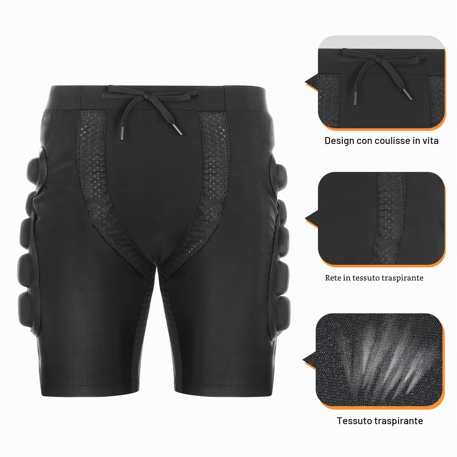 Pantaloncini Imbottiti Protettivi, Pantaloncini Pattinaggio Protezioni per Snowboard, Pattini, Sci, Skateboard, Protezione 3D per Anca, Coscia e Coccige