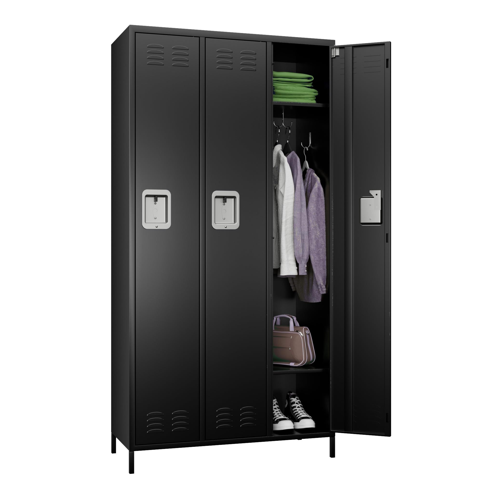 Aobabo Metal Office Storage Lockers 3 Door Lockable Locker Cabinet, 72 Inch Tall Storage for Employee,Home Office,Gym,School, Black, Assembly Required