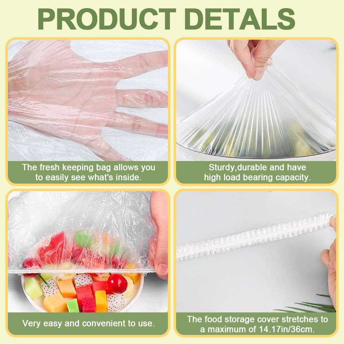 300 Pezzi Cuffie per Alimenti Cucina, Copri Alimenti Elastici in PE Trasparente per Frutta e Avanzi, Antipolvere per Picnic e Lievitazione Pane. - 4