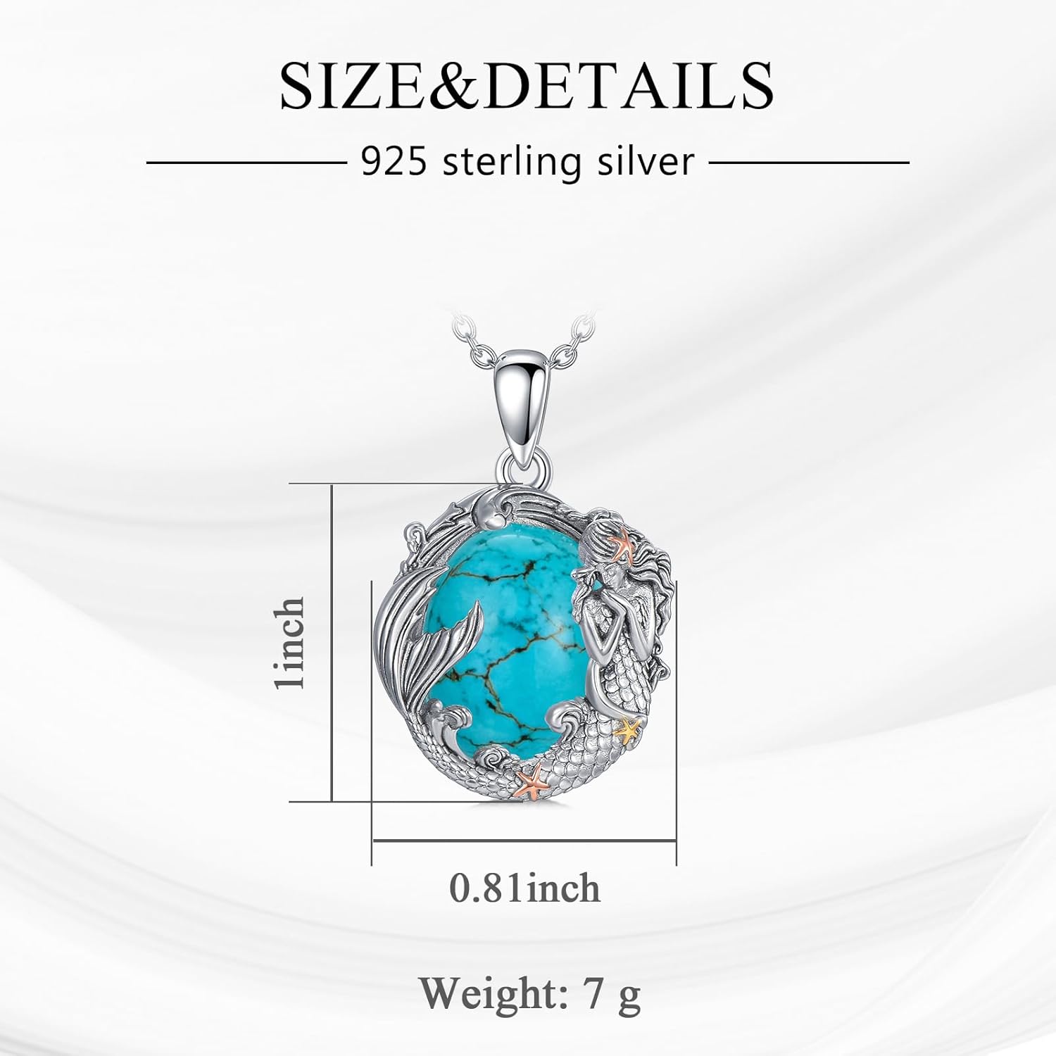 Mermaid Necklace Gemstone Mermaid Necklace 925 Sterling Silver Mermaid Pendant Mermaid Ocean Jewelry Christmas Birthday Gift for Sister Daughter