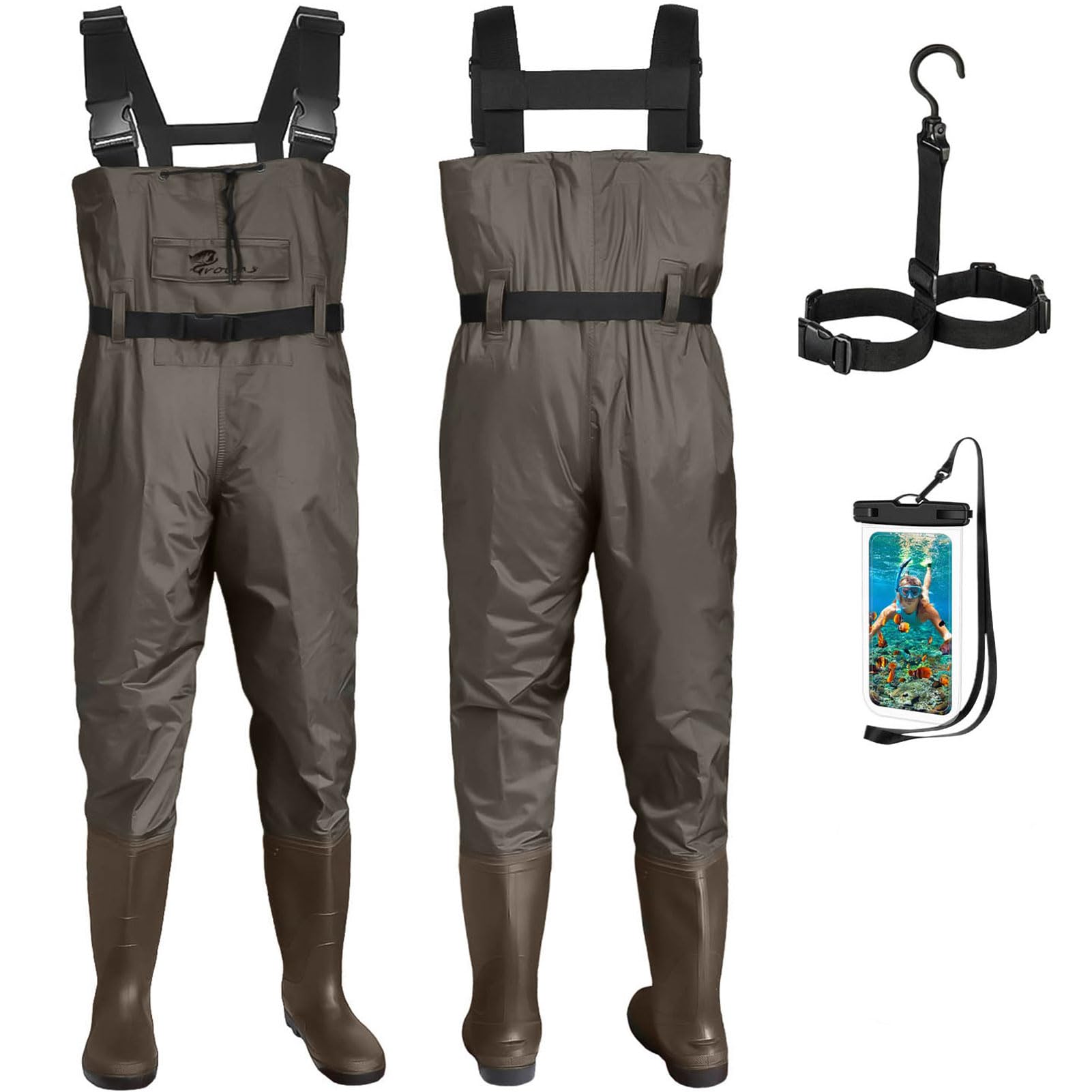 Croch Pantalon de pêche pour homme et femme - Imperméable - En nylon PVC - Avec bottes en caoutchouc - Taille 38-47 - Parfaits cuissardes et pantalons de pêche