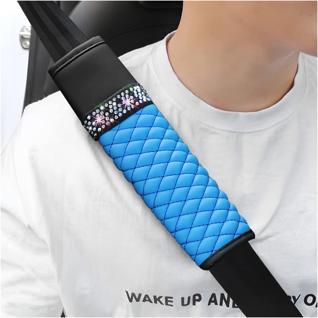 zipelo 2 Pack PU Leather Seat Belt Shoulder Pads, Blue