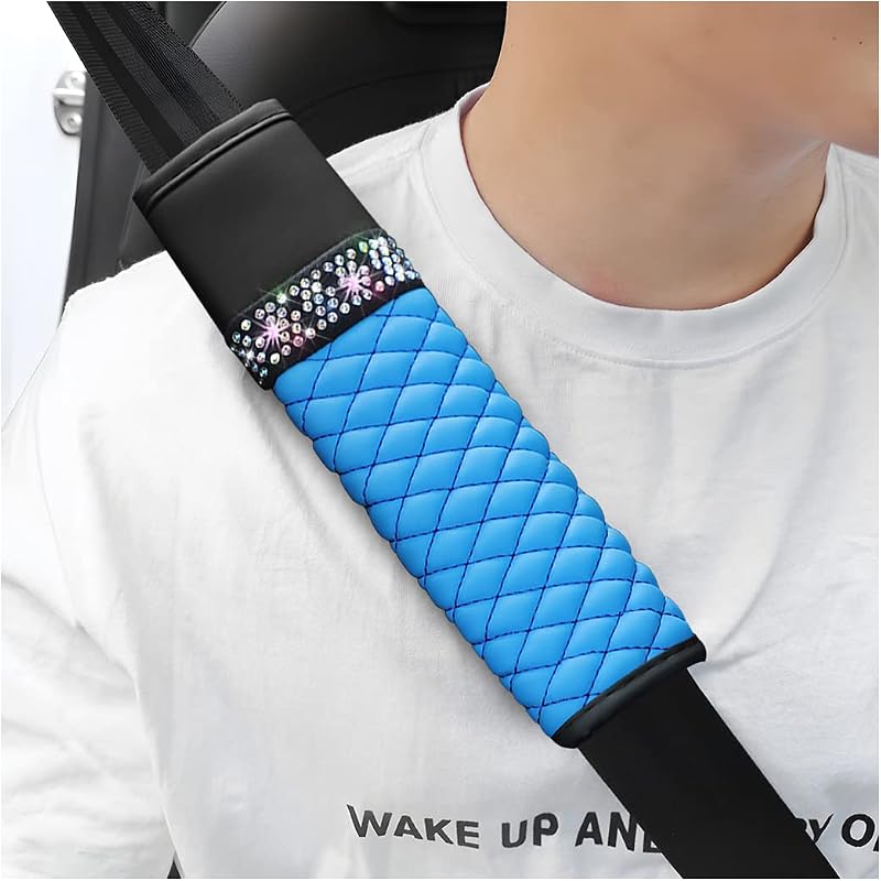 Almofadas de ombro para cinto de segurança zipelo em couro PU azul – Kit com 2 unidades