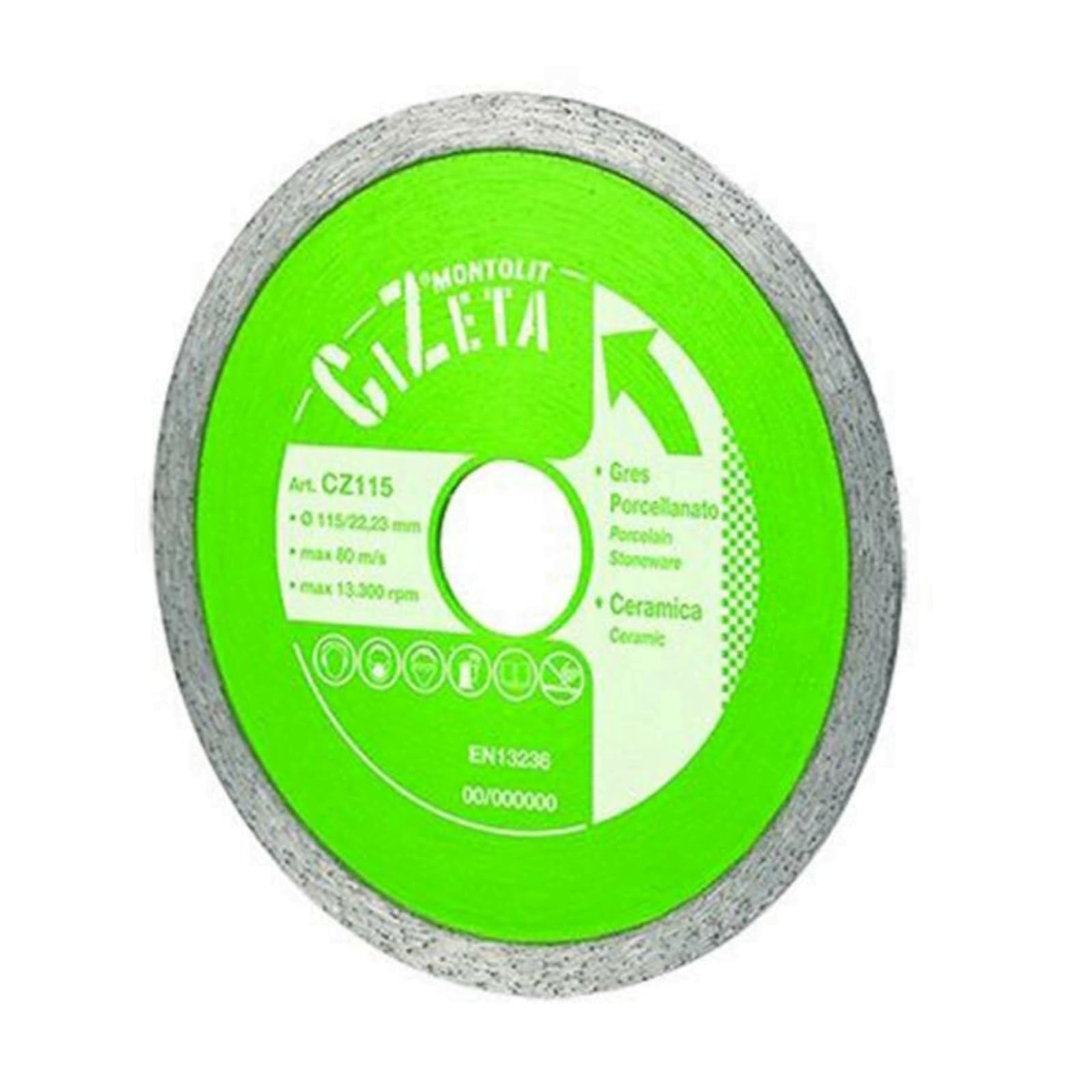 Disco Diamond Corona continua lisa. Apto para azulejos de monococción, cocido, gres porcelánico, baldosas de mármol. Cumple con la normativa En13236. Rotaciones 80-13300 G./min. Agujero 22 mm.