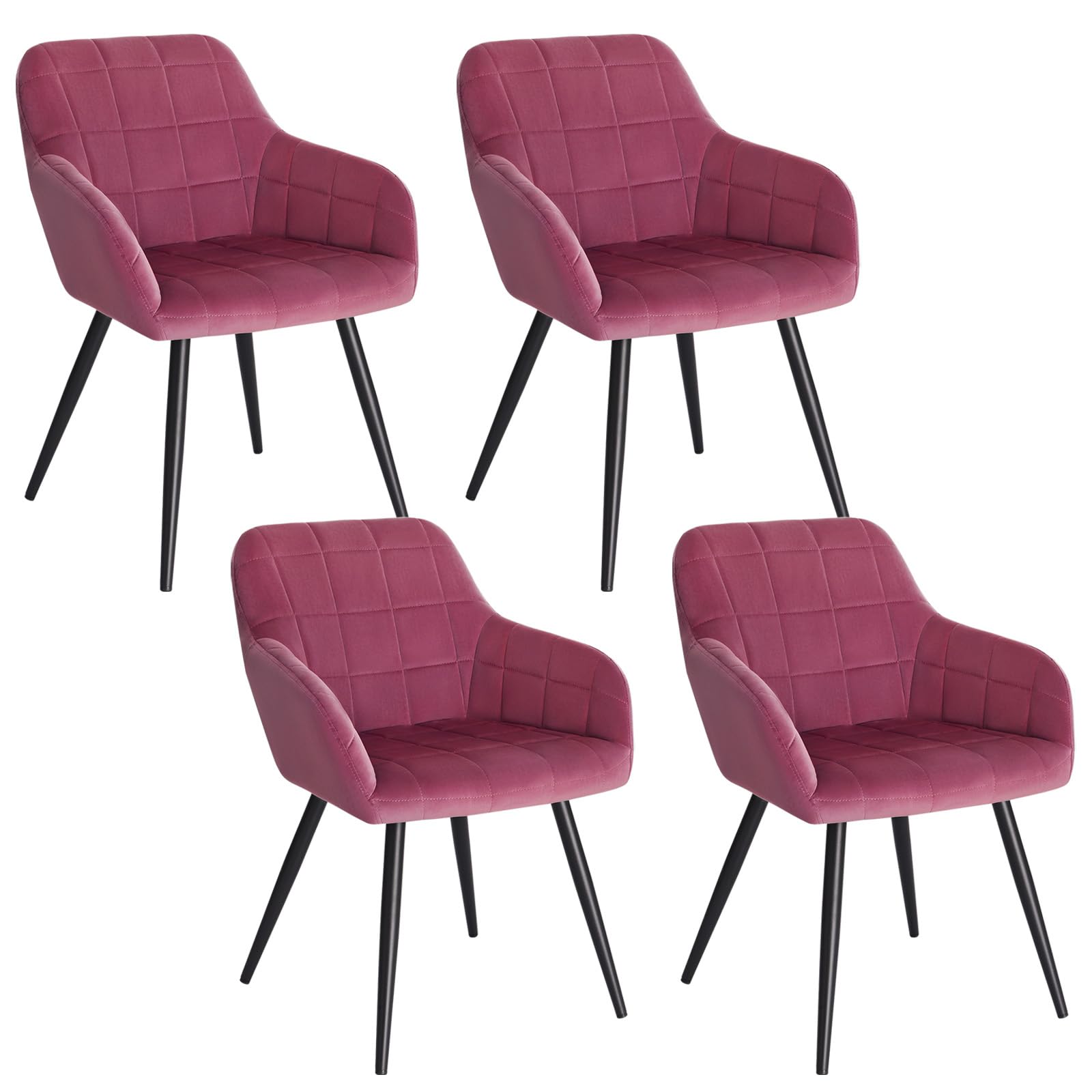 WOLTU Esszimmerstühle 4er Set Esszimmerstuhl Küchenstuhl Polsterstuhl Design Stuhl mit Armlehnen, mit Sitzfläche aus Samt, Gestell aus Metall, modern, Bordeaux