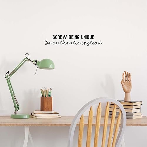 Miniatura 2 de Calcomanía de vinilo para pared, con texto en inglés "Screw Being Unique Be Authentic Instead", de 4 x 21.5 pulgadas, calcomanía motivadora positiva