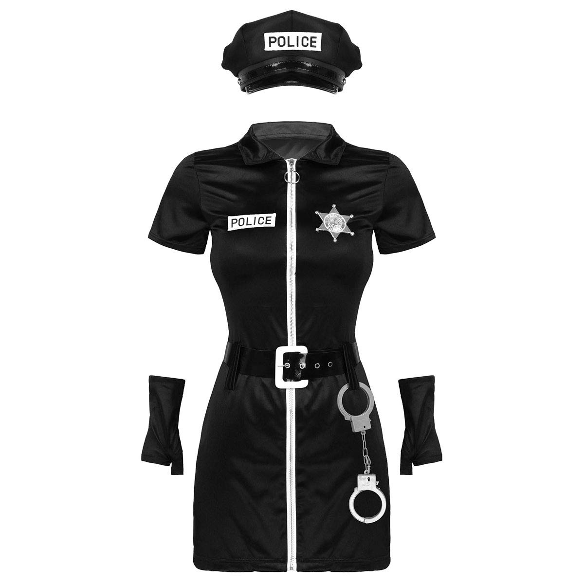 Oyolan Policjantka przebranie kobiety seksowny mundur policyjny kostium erotyczny mini krótka sukienka kajdanki kapelusz cosplay karnawał Halloween odzież klubowa S-XXL