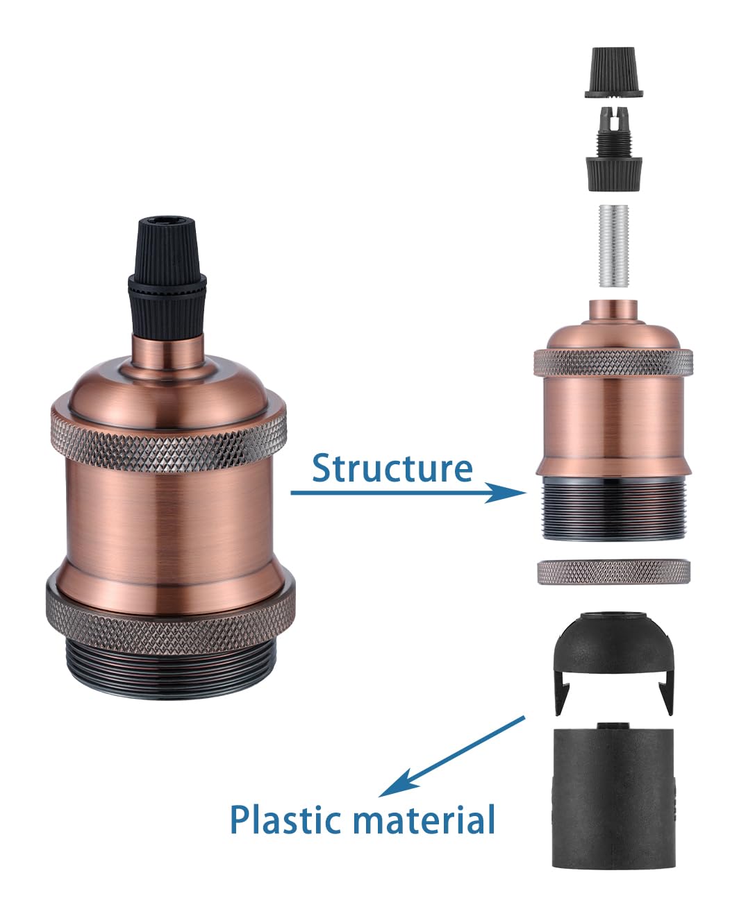 Portalampada E27 Vintage Bronzo - 3 Pezzi Per Lampadine Edison - Foto 10