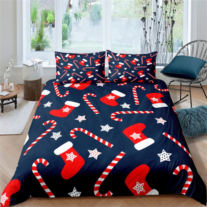 Housse de couette 140x200 cm pour chambre d'enfant aux couleurs de Noël bleu marine