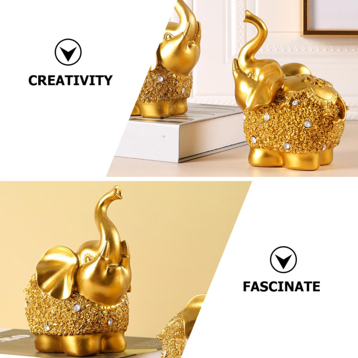 CLISPEED Ornamenti in Resina Elefante Oro 2 Pezzi Decorazione Casa Stabile e Lavorazione Fine per Arredamento Interno e Festa di Primavera