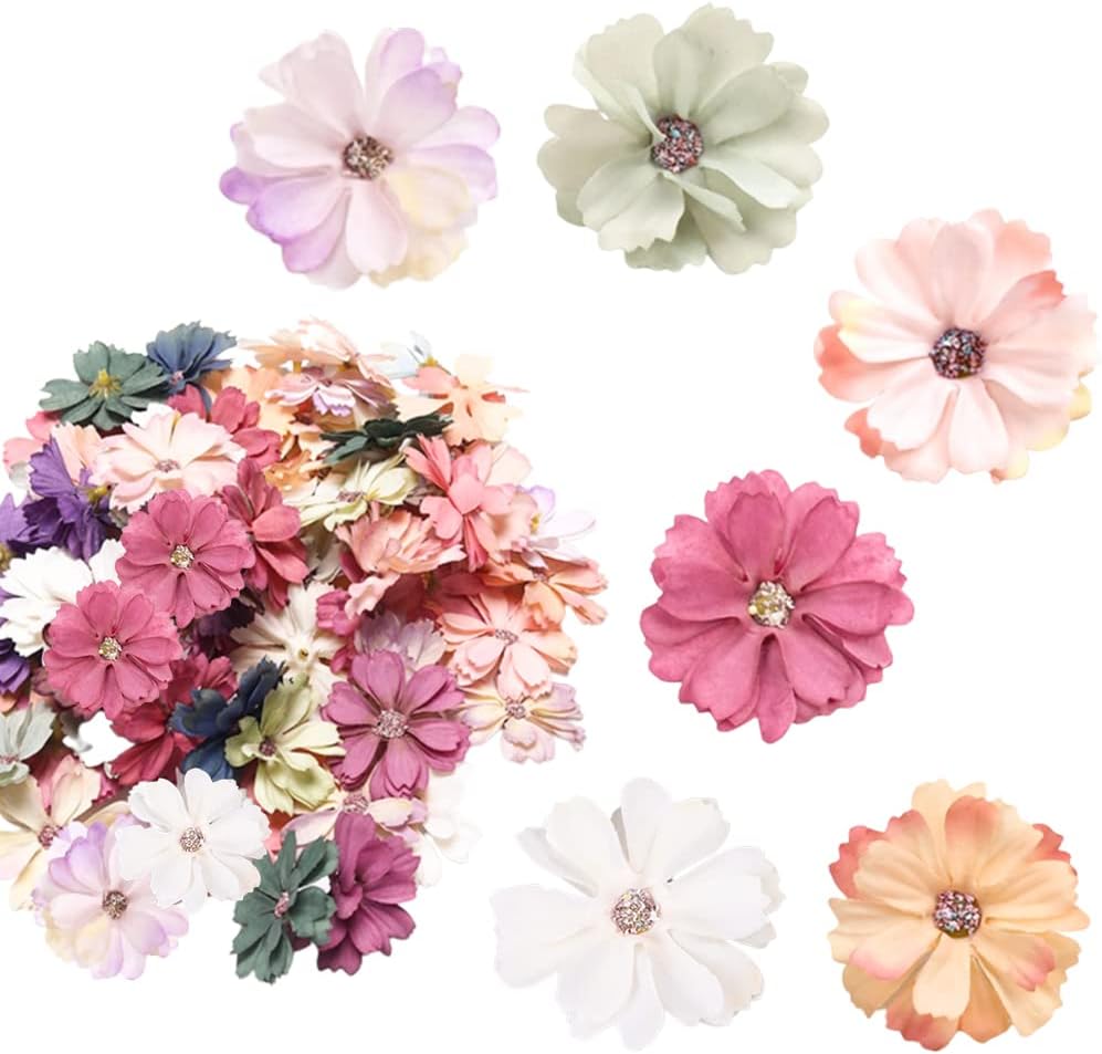 100 Pièces Fleurs Artificielles Marguerite - Têtes 4 Cm Multicolores, Pour Décoration Maison, Mariage