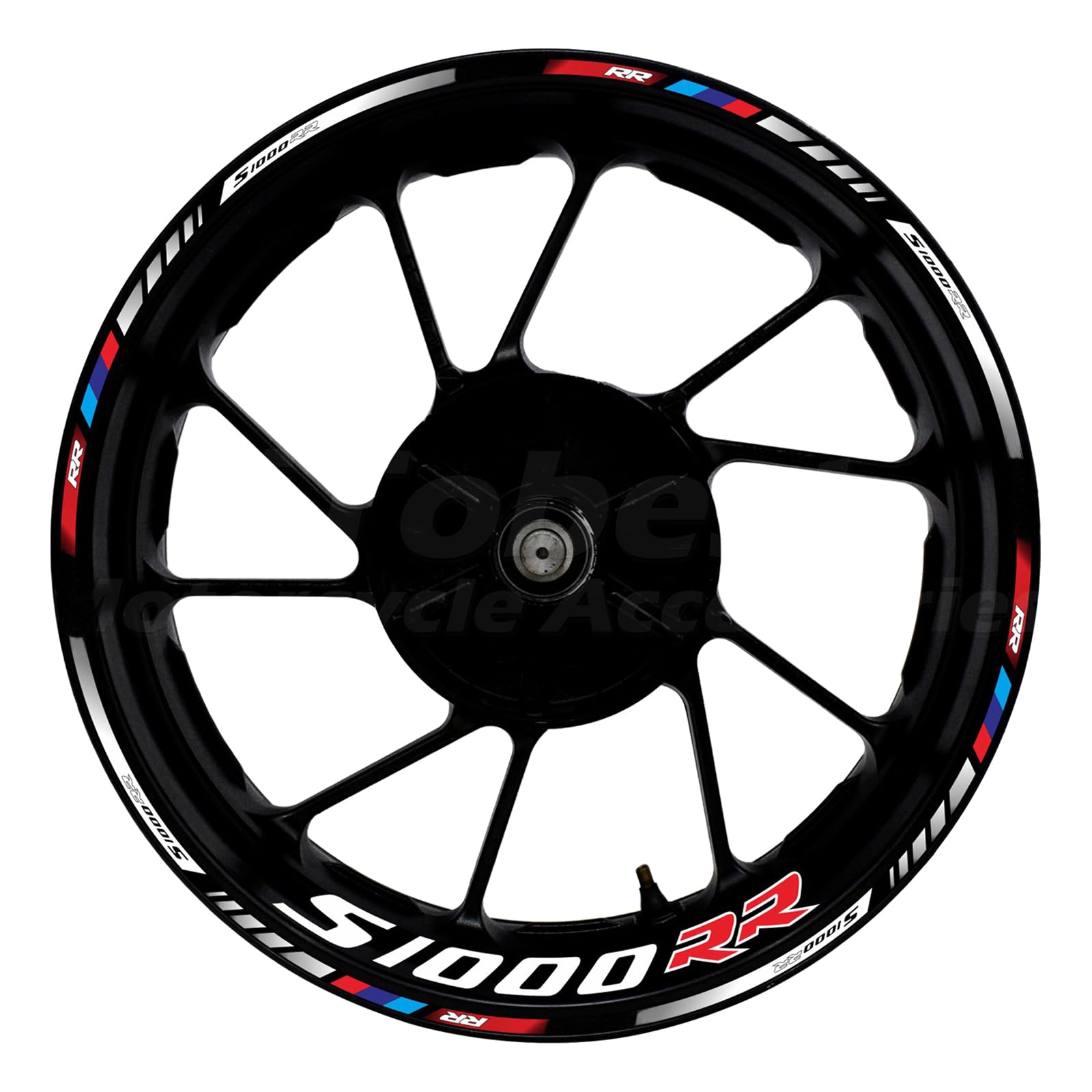 Awonderful Taśma z naklejkami na felgi 43 cm - kompatybilna z BMW S1000R S1000RR 2009-2024, czarny, biały, czerwony i niebieski blokowanie kolorów, biały i czerwony to główne kolory