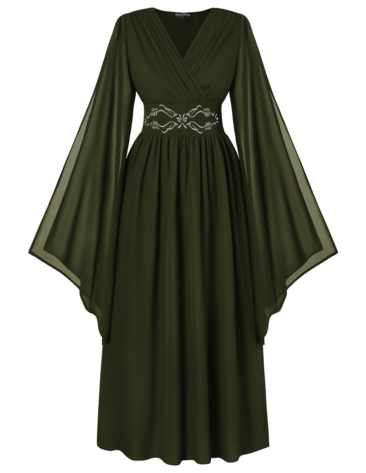 Scarlet Darkness Women's Renaissance Costume Wrap V Neck Medieval Dress Split Bell Sleeve Embroidery Fairy Dresses, Olive Green, Small โ image 1
